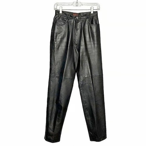 Margaret Godfrey Brown Leather High Waisted Straight Leg Pants Women's Size 8 - Picture 2 of 10